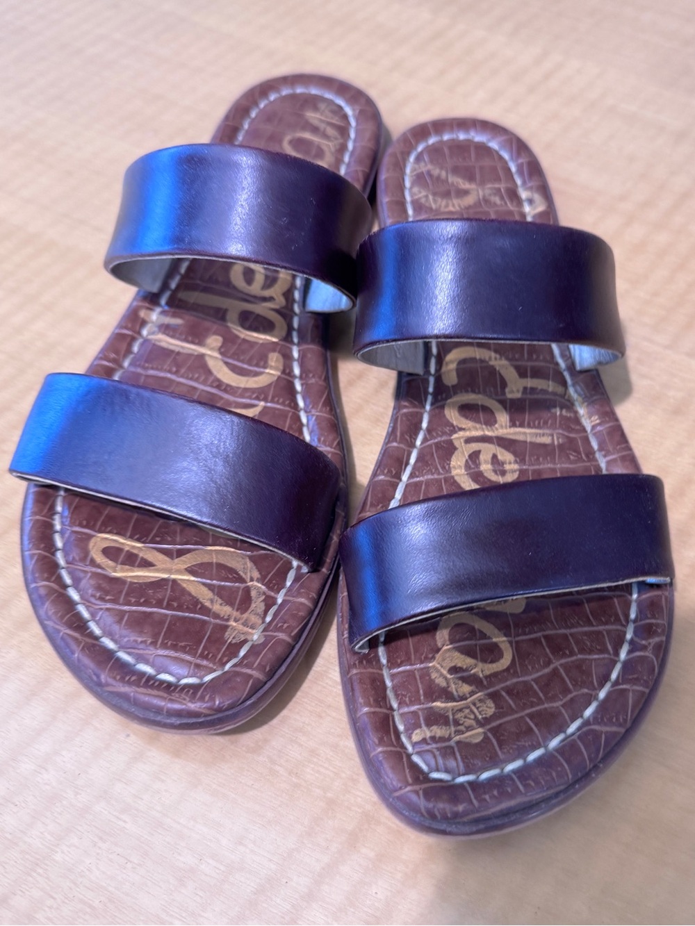Sam Edelman Brown Double-Strap Slide Sandals